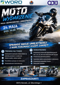 Plakat reklamowy Moto Wydarzenie 24 maja 2026 na terenie ODTJ Sieradz